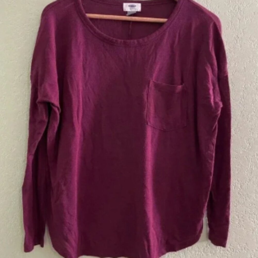 Old Navy Scoop Neck Pocket Top Long Sleeve Maroon Womens Size Small Lightweight